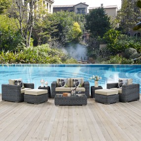 Modway Summon 8 Piece Outdoor Patio Sunbrella® Sectional Set - Canvas Antique Beige - Lifestyle