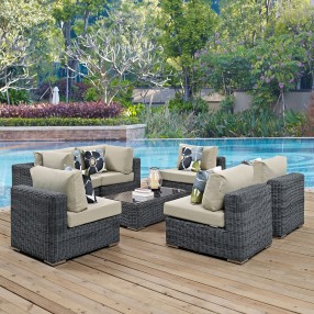 Modway Summon 7 Piece Outdoor Patio Sunbrella® Sectional Set - Canvas Antique Beige - Lifestyle