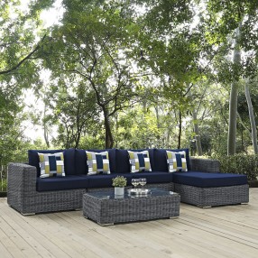 Modway Summon 5 Piece Outdoor Patio Sunbrella® Sectional Set - Canvas Navy - Lifestyle