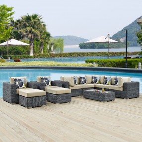 Modway Summon 10 Piece Outdoor Patio Sunbrella® Sectional Set - Canvas Antique Beige - Lifestyle