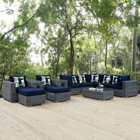 Modway Summon 10 Piece Outdoor Patio Sunbrella® Sectional Set - Canvas Navy - Lifestyle