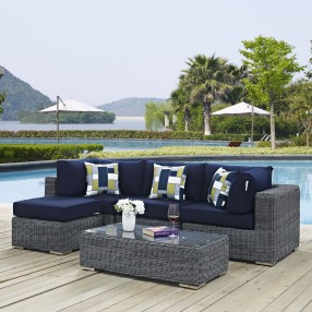 Modway Summon 5 Piece Outdoor Patio Sunbrella® Sectional Set - Canvas Navy - Lifestyle