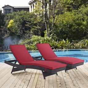 Modway Convene Chaise Outdoor Patio in Espresso Red - Set of Two - Lifestyle
