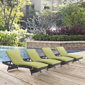 Modway Convene Chaise Outdoor Patio in Espresso Peridot - Set of Four - Lifestyle