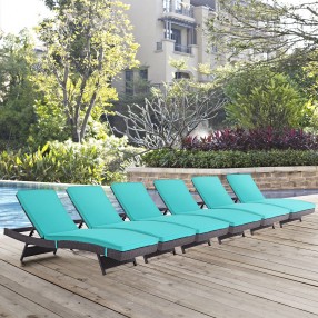 Modway Convene Chaise Outdoor Patio in Espresso Turquoise - Set of Six - Lifestyle