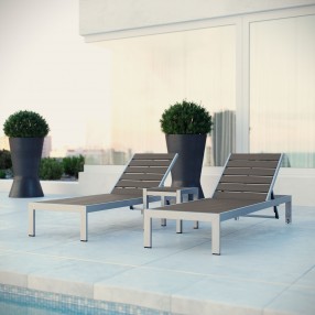 Modway Shore 3 Piece Outdoor Patio Aluminum Set - Silver Gray - Lifestyle