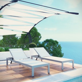 Modway Shore Chaise Outdoor Patio Aluminum in Silver White - Set of Two - Lifestyle