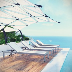 Modway Shore Chaise Outdoor Patio Aluminum in Silver White - Set of Four - Lifestyle