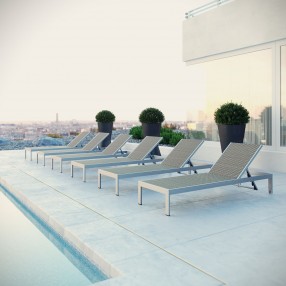 Modway Shore Chaise Outdoor Patio Aluminum in Silver Gray - Set of Six - Lifestyle