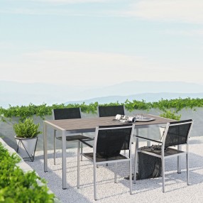 Modway Shore 5 Piece Outdoor Patio Aluminum Dining Set - Silver Black - Lifestyle