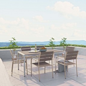 Modway Shore 7 Piece Outdoor Patio Aluminum Dining Set - Silver Gray - Lifestyle