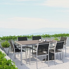 Modway Shore 7 Piece Outdoor Patio Aluminum Dining Set - Silver Black - Lifestyle