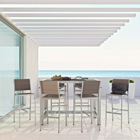 Modway Shore 7 Piece Outdoor Patio Aluminum Dining Set - Silver Gray - Lifestyle