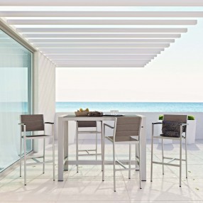 Modway Shore 5 Piece Outdoor Patio Aluminum Dining Set - Silver Gray - Lifestyle