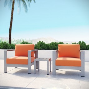 Modway Shore 3 Piece Outdoor Patio Aluminum Set - Silver Orange - Lifestyle