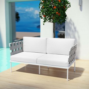 Modway Harmony Outdoor Patio Aluminum Loveseat in White White - Lifestyle
