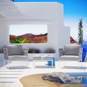 Modway Harmony 3 Piece Outdoor Patio Aluminum Sectional Sofa Set - White Gray - Lifestyle