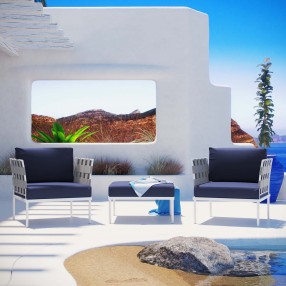Modway Harmony 3 Piece Outdoor Patio Aluminum Sectional Sofa Set - White Navy - Lifestyle