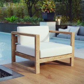 Modway Upland Outdoor Patio Teak Armchair - Natural White - Lifestyle