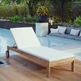 Modway Upland Outdoor Patio Teak Chaise - Natural White - Lifestyle