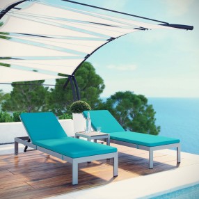 Modway Shore 3 Piece Outdoor Patio Aluminum Chaise with Cushions - Silver Turquoise - Lifestyle