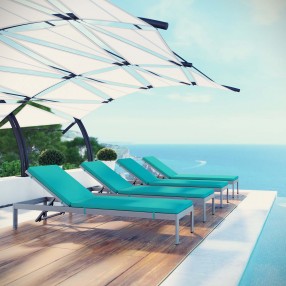 Modway Shore Chaise with Cushions Outdoor Patio Aluminum in Silver Turquoise - Set of Four - Lifestyle