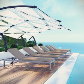Modway Shore Chaise with Cushions Outdoor Patio Aluminum in Silver Mocha - Set of Six - Lifestyle