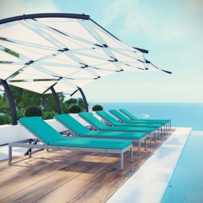 Modway Shore Chaise with Cushions Outdoor Patio Aluminum in Silver Turquoise - Set of Six - Lifestyle