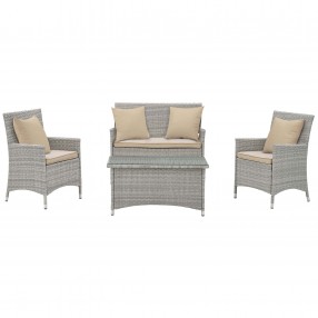 Modway Bridge 4 Piece Outdoor Patio Patio Conversation Set with Pillow Set - Light Gray Beige - Set in Front Angle
