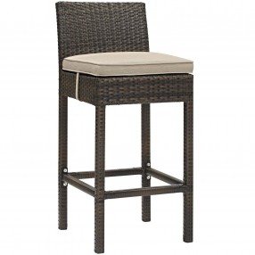 Modway Conduit Outdoor Patio Wicker Rattan Bar Stool in Brown Beige - Front Side Angle