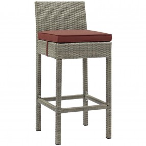 Modway Conduit Outdoor Patio Wicker Rattan Bar Stool in Light Gray Currant - Front Side Angle
