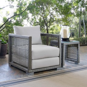 Modway Aura Rattan Outdoor Patio Armchair - Gray White - Lifestyle