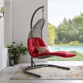Modway Landscape Hanging Chaise Lounge Outdoor Patio Swing Chair - Light Gray Red - Lifestyle