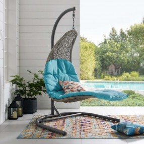 Modway Landscape Hanging Chaise Lounge Outdoor Patio Swing Chair - Light Gray Turquoise - Lifestyle