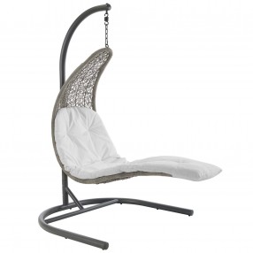 Modway Landscape Hanging Chaise Lounge Outdoor Patio Swing Chair - Light Gray White - Front Side Angle