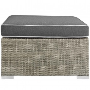 Modway Repose Outdoor Patio Upholstered Fabric Ottoman in Light Gray Charcoal - Front Angle