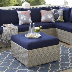 Modway Repose Sunbrella® Fabric Outdoor Patio Ottoman in Light Gray Navy - Lifestyle