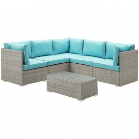 Modway Repose 6 Piece Outdoor Patio Sectional Set - Light Gray Turquoise - Set in Front Angle
