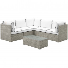 Modway Repose 6 Piece Outdoor Patio Sectional Set - Light Gray White - Set in Front Side Angle