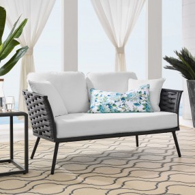 Modway Stance Outdoor Patio Aluminum Loveseat in Gray White - Lifestyle