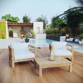 Modway Upland 3 Piece Outdoor Patio Teak Set - Natural White - Lifestyle