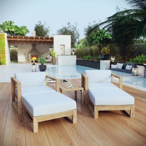 Modway Upland 5 Piece Outdoor Patio Teak Set - Natural White - Lifestyle