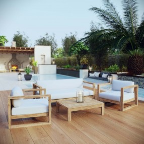 Modway Upland 4 Piece Outdoor Patio Teak Set - Natural White - Lifestyle