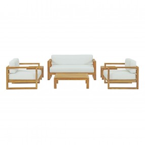 Modway Upland 6 Piece Outdoor Patio Teak Set - Natural White - Set in Front Angle