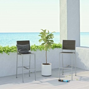 Modway Shore Armless Bar Stool Outdoor Patio Aluminumc Silver Gray - Set of Two - Lifestyle