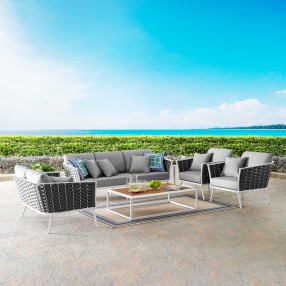 Modway Stance 7 Piece Outdoor Patio Aluminum Sectional Sofa Set - White Gray - Lifestyle