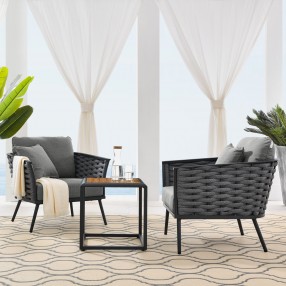 Modway Stance 3 Piece Outdoor Patio Aluminum Sectional Sofa Set - Gray Charcoal - Lifestyle