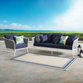 Modway Stance 2 Piece Outdoor Patio Aluminum Sectional Sofa Set in White Navy - Lifestyle
