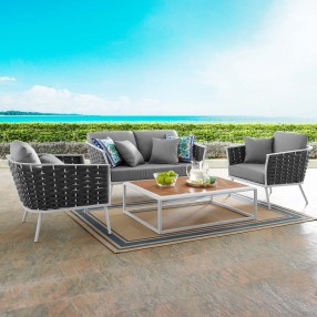 Modway Stance 4 Piece Outdoor Patio Aluminum Sectional Sofa Set - White Navy - Lifestyle