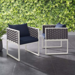 Modway Stance Dining Armchair Outdoor Patio Aluminum in White Navy - Lifestyle